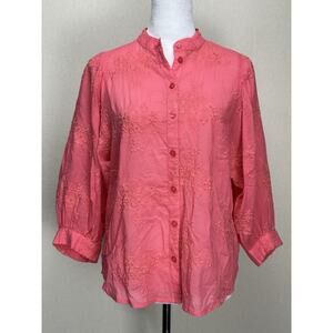 Pilero By Anthropology Blouse S/P Coral W/ Embroidered Flowers Feminine Spring